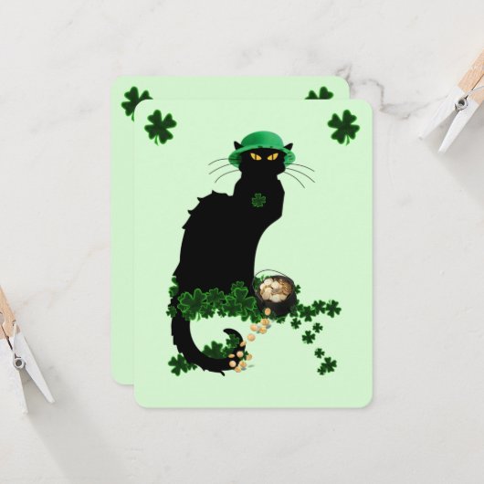 Le Chat Noir Clover St. Patrick's Day 招待状 (正面/裏面インサイチュ)
