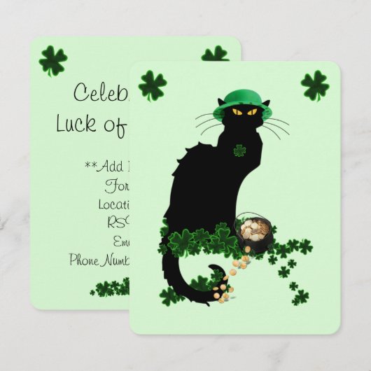 Le Chat Noir Clover St. Patrick's Day 招待状 (正面/裏面)