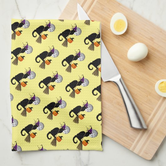 Le Chat Noir Halloween Witch キッチンタオル (四つ折り)
