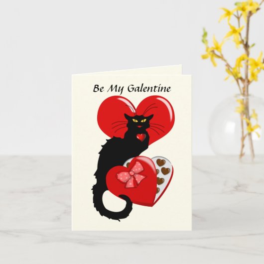 Le Chat Noir Heart Candy Valentine's Day  カード (黄色い花)