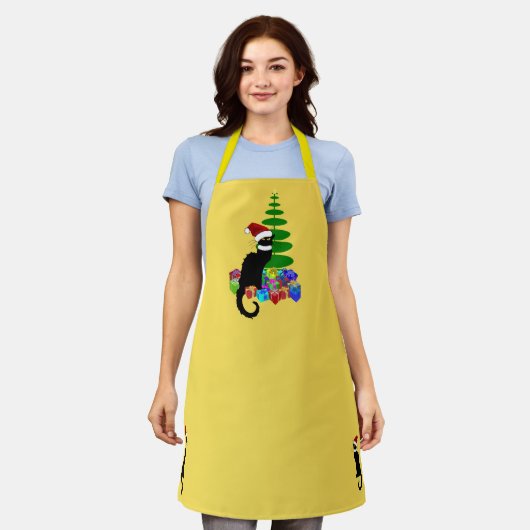 Le Chat Noir Santa Hat Christmas エプロン (着用した状態)