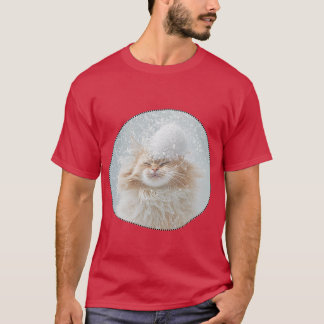 Le chat roux à l’air très détendu, flocons sur la tシャツ
