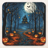 Le chemin de la forêt hantée- Halloween スクエアペーパーコースター (正面)