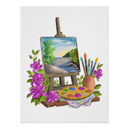 Le chevalet del'artiste peintre. ポスター
