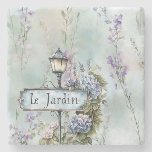 Le Jardin (庭園) 可愛い紫の花 ストーンコースター (正面)