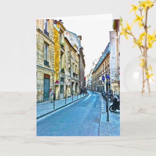 Le Marais.を特色にするパリのメッセージカード カード (黄色い花)