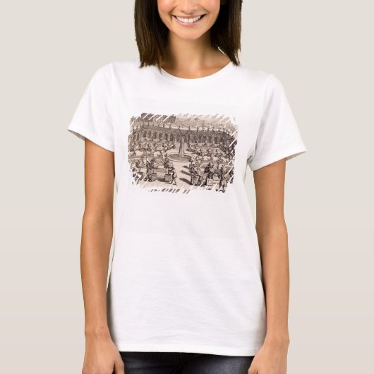 Le Paのオレンジ色の庭で働く庭師 Tシャツ (正面)