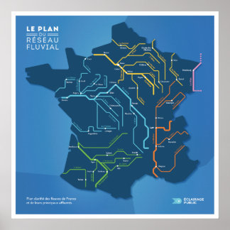 Le plan du réseau fluvial de France ポスター