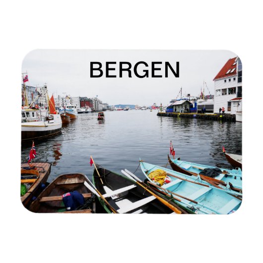 Le port de Bergen en Norvège マグネット (横)