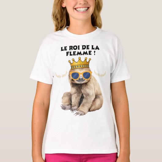 Le Roi de la Flemme – Illustration Singe Paresseux Tシャツ (正面)