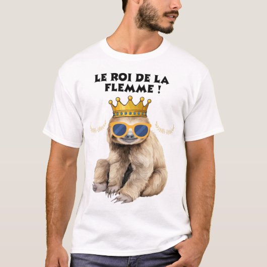 Le Roi de la Flemme – Illustration Singe Paresseux Tシャツ (正面)