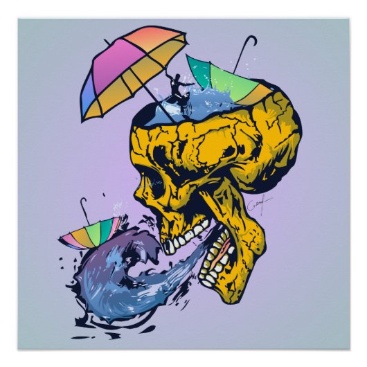 le surf sur une pluie de vague dans un crâne ポスター (正面)