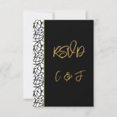 Leaf 縁ど Black & Whiteのメニュー結婚ミュージックRSVP 出欠カード (正面)