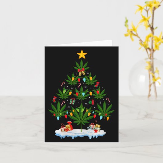 Leaf Christmas Tree Weed Stoner Xmas Premium Tri-b カード (黄色い花)