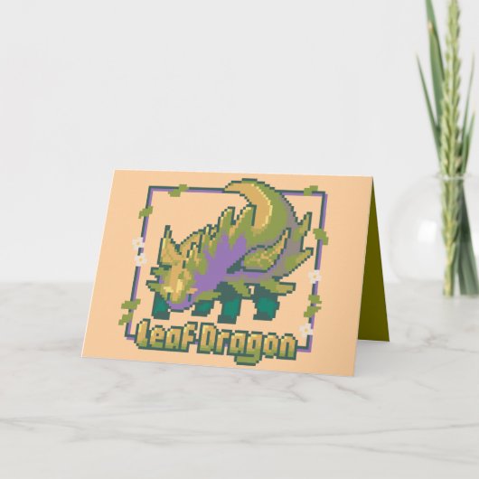 Leaf Dragon, happy birthday pixel art サンキューカード (正面)