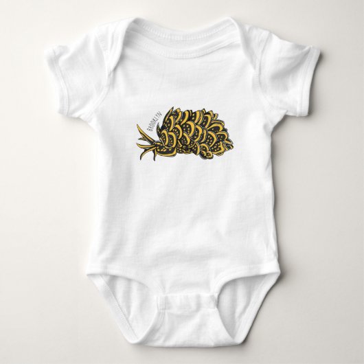 Leaf gilled sea slug cartoon illustration ベビーボディスーツ (正面)