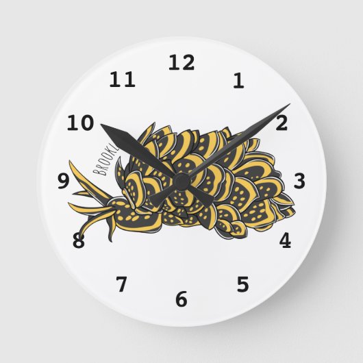 Leaf gilled sea slug cartoon illustration  ラウンド壁時計 (正面)