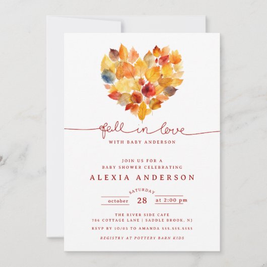 Leaf Heart Fall in Love  Baby Shower 招待状 (正面)