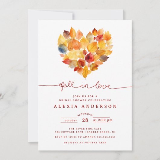 Leaf Heart Fall in Love  Bridal Shower 招待状 (正面)