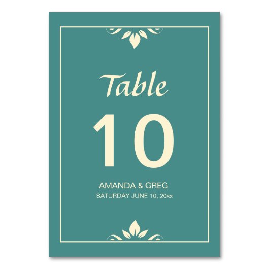 Leaf Motiffのテー結婚ブルカード番号 テーブルナンバー (正面)