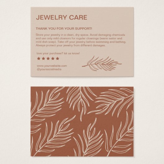 Leaf Pattern Product Jewelry Care Thank You Card (正面&裏面)