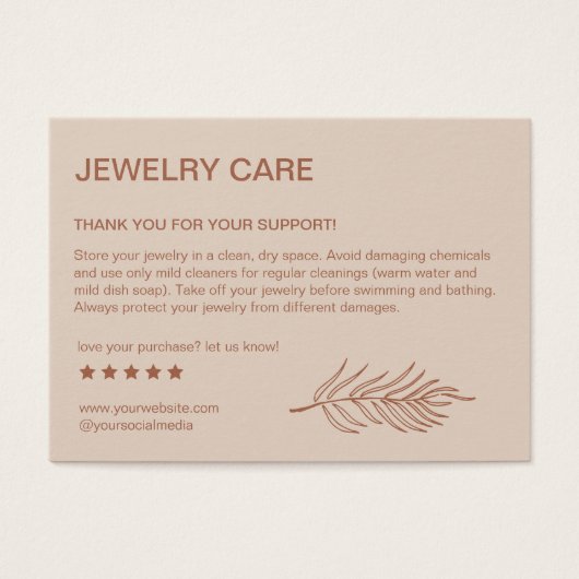 Leaf Pattern Product Jewelry Care Thank You Card (正面)