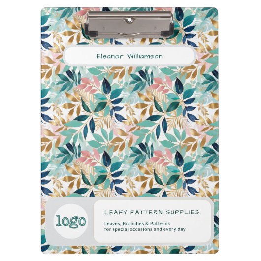 Leaf Pattern Small Business Name Logo クリップボード (正面)