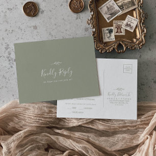 Leaf Sage Greenミニマルメニュー選択RSVPポストカード インビテーションポストカード
