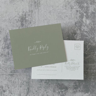 Leaf Sage Green SongリクエストRSVPポストカード インビテーションポストカード