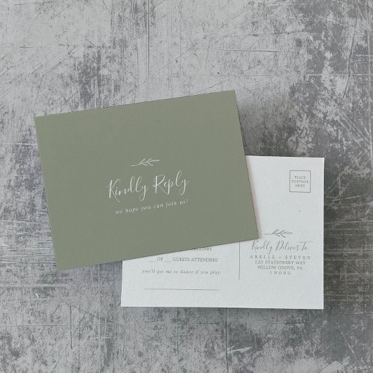 Leaf Sage Green SongリクエストRSVPポストカード インビテーションポストカード