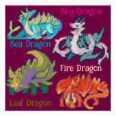 Leaf, sky, fire, sea Dragon pixel art ポスター (正面)