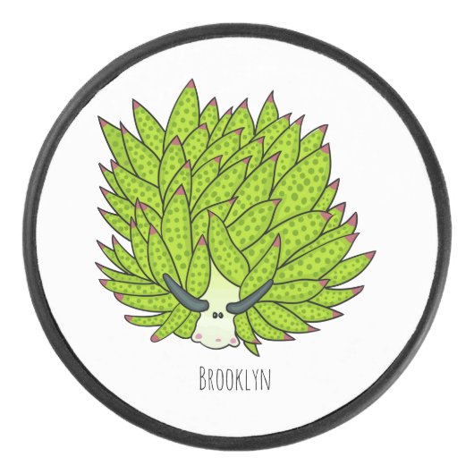 Leaf slug cartoon illustration アイスホッケーパック (正面)