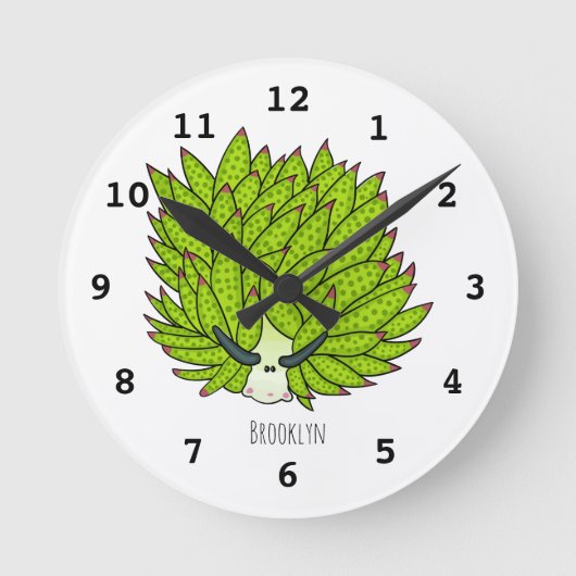 Leaf slug cartoon illustration ラウンド壁時計 (正面)
