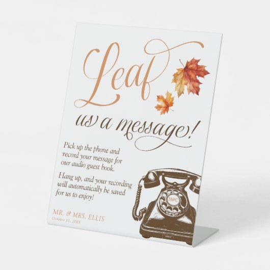 Leaf Us A Message Audio Guest Book Fall Wedding 台座サイン (正面)