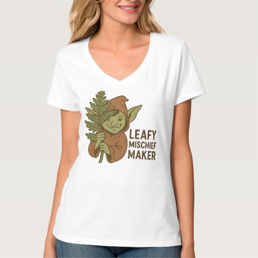 Leafy Mischief Maker - Cute Goblin Forest Creature Tシャツ (正面)