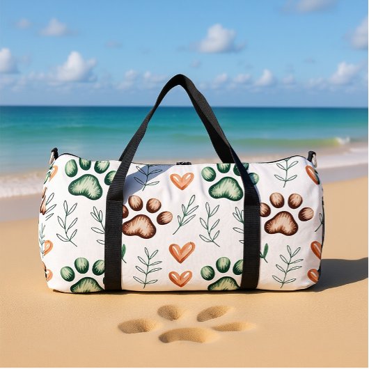 Leafy Paw Print Pet Travel  ダッフルバッグ
