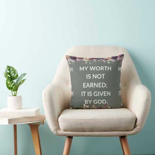 Leafy pillow with a simple religious quote クッション (椅子)