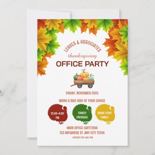 Leafy Thanksgiving Office Party Invitation 招待状 (正面)