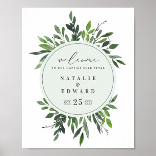 leafy watercolor geometric wedding poster ポスター