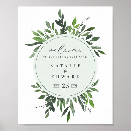 leafy watercolor geometric wedding poster ポスター (正面)