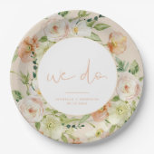 LEAHクリーミーベージュ春フローラ私たちは結婚の ペーパープレート (正面)
