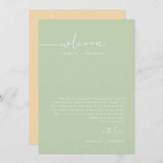 LEAHパステル結婚の週末のウェルカムスケジュール 招待状 (正面/裏面)