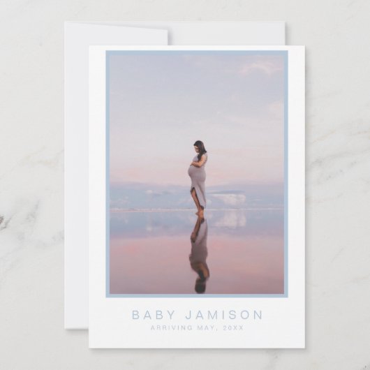 LEAHミニマリストのスカイブルー写真ベビーシャワー 招待状 (裏面)