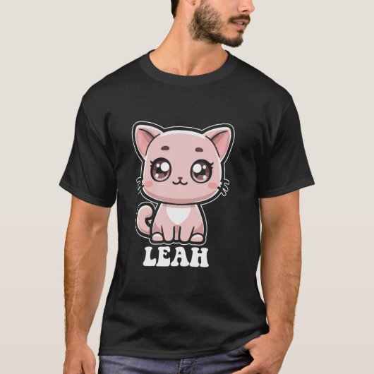 Leah Cute Cat Kittenデザインfor Girls Name Leah Tシャツ (正面)