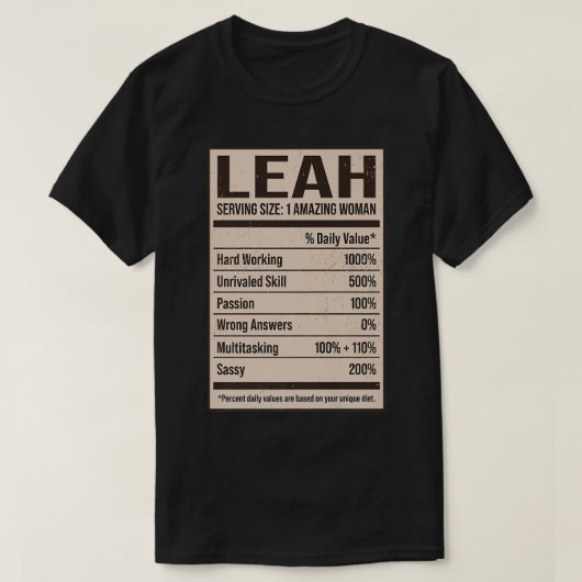 Leah Nutrition Facts Name Nickname Alias Title Fri Tシャツ (デザイン正面)
