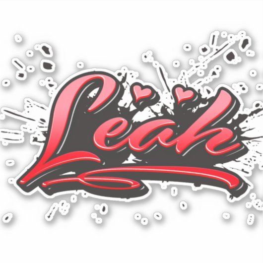 Leah red Heart Graffiti Aufkleber Sticker シール (正面)