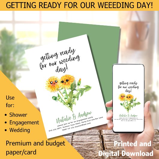 LeahGかわいいおもしろい夏のブライダルシャワータンポポ 招待状