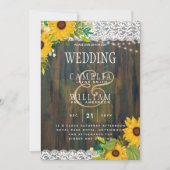 LeahGひまわり結婚の木素朴レース 招待状 (正面)