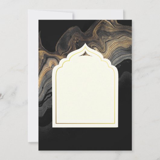 LeahGイスラーム結婚ズ黒金ゴールドモスクエレガント 招待状 (裏面)