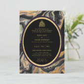 LeahGイスラーム結婚ズ黒金ゴールド大理石ニカ 招待状 (スタンド正面)